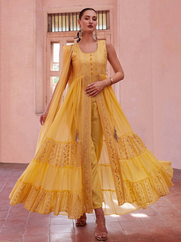 Yellow Pure Georgette Salwar Kameez